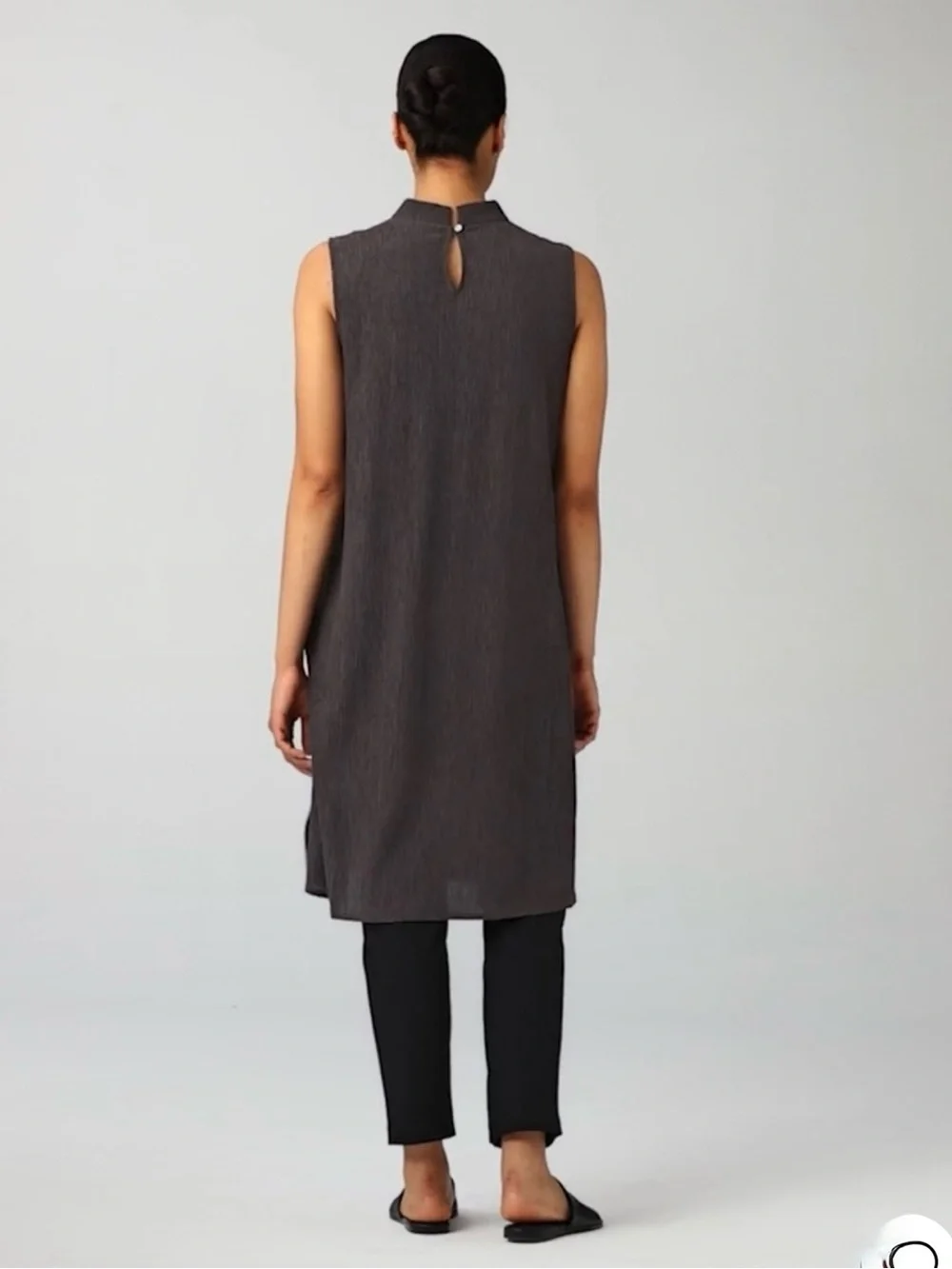 Eileen Fisher NWT Woven Plissé Mock Neck Dress Rye Color Size XL